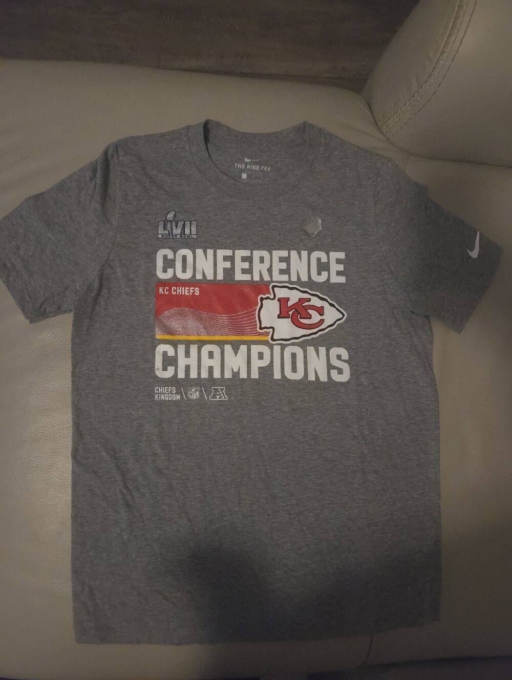 Nike Grey KC Chiefs Conference Champions Tee with Red & Yellow Accent